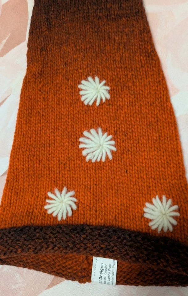 Handmade Lambs Wool Knit Beanie Long Pointed Unisex Boho Hippy Brown Orange - image 3 of 4