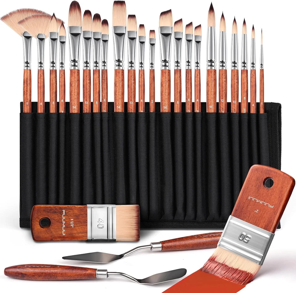 Fuumuui 26pcs Paint Brushes, Professional Acrylic Brush Set M,