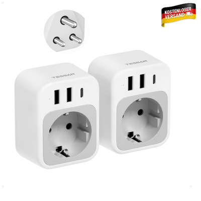 TESSAN Reiseadapter Typ D 2er 2 USB A 1 USB C Indien Sri Lanka Nepal Malediven
