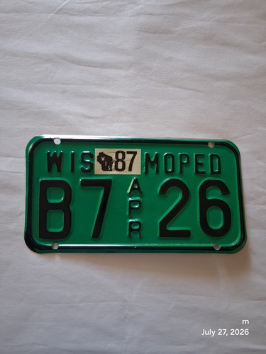 Vintage Wisconsin Moped License Plate.