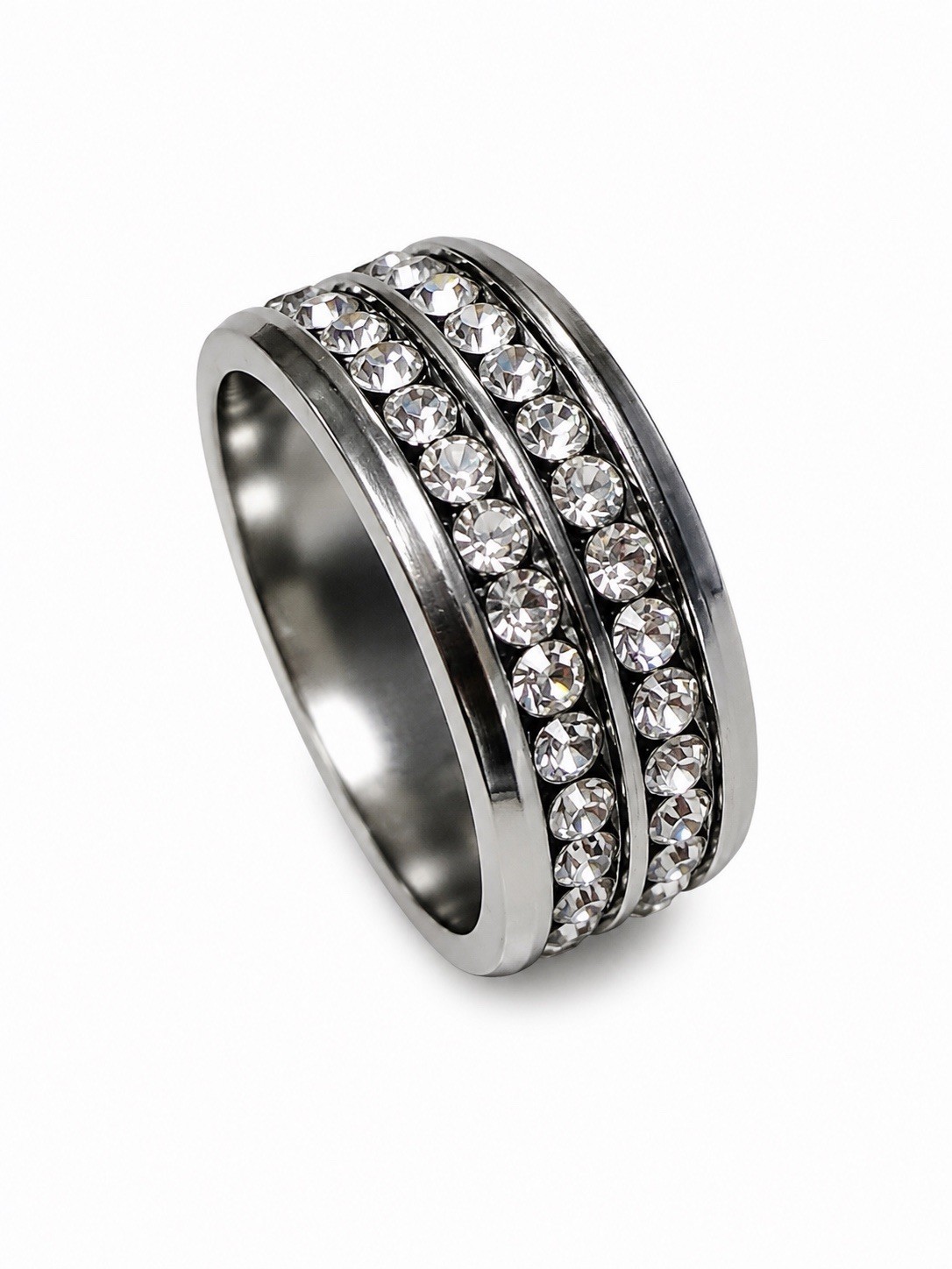 Size 8 Silver Tone Double Row CZ Band Ring for Women