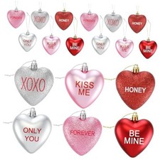 Pcs 3.2" Large Valentine's Day Heart Ornaments for Tree 6 Styles, Red Pink 12
