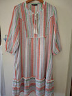 MARCO POLO 3/4 sleeve white/red/green/blue striped cotton dress with pockets. 16