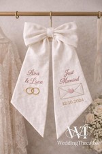 Embroidered Bride  Groom Custom Wedding Bow Sash, Bridal Shower Gift
