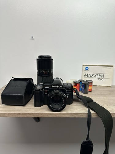 Minolta Maxxum 7000 AF/M SLR 35mm Film Camera W/ Strap & 2 Minolta Lenses - READ