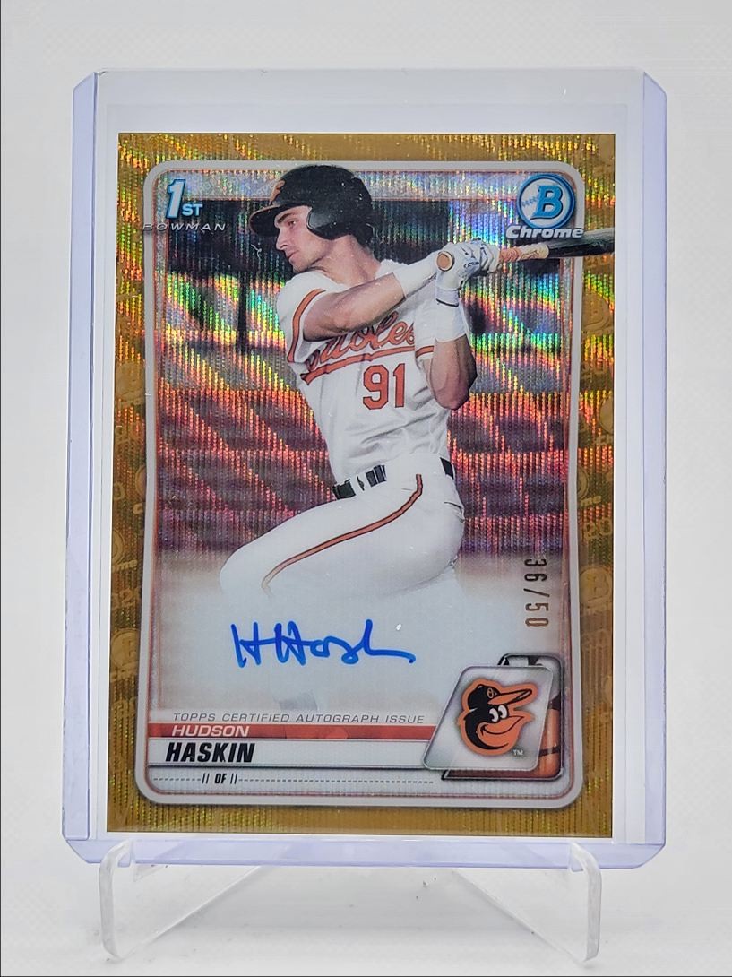 HUDSON HASKIN 2020 BOWMAN CHROME DRAFT 1ST GOLD WAVE AUTO /50 Q4354