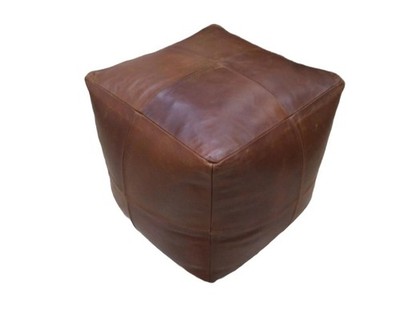 Square Leather Moroccan Pouf - Genuine Leather - Room Decor -Hassock & Ottoma...