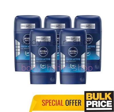 Nivea Men Fresh Active Stick Deodorant Alu-Free 48H Protection Quick Dry  5-Pack