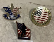 3 Piece American Flag Veteran Lapel Pins Tie Tacks Pinbacks