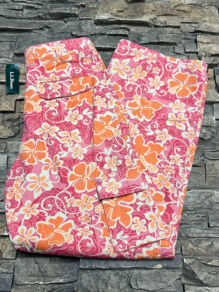 LL Bean девочек 14 рипстоп приключение грузовой брюки цветочный розовый оранжевый холст новый с Ярлыками - Изображение 3 из 4