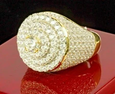 14K Yellow Gold Round Cut Lab Grown/CVD Diamond Pinky Ring Men's Cluster Band