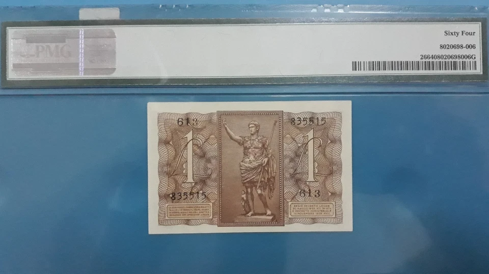 1939 Italy 1 Lira PMG64 UNC <P-26> - Image 2 of 2