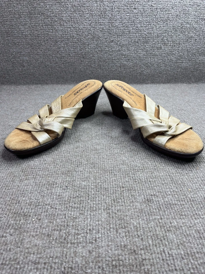Softspots Sandals 8W Womens Brown Slip On Wedge Heel Casual Comfort - image 3 of 4