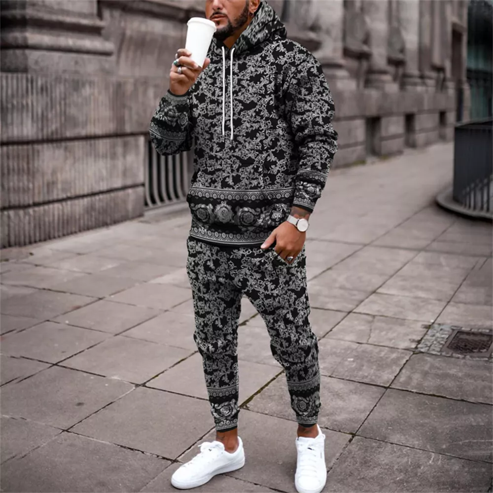 Men Hoodie Pants Two Piece Set Tracksuit Streetwear Loose Fit Hood  Sweatshirt Sweatpants Men Jacket Pants for Travel - AliExpress