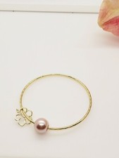 Image of Pink Pearl Hibiscus Flower Charm Bangle Bracelet
