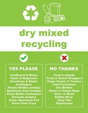 Dry Mixed Recyclables WRAP Recycling External Sticker for Bins Bin Sign Sticker