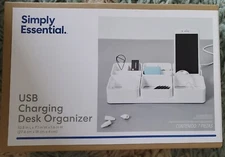 NIB Simply Essential Charging Desk Organizer With 3 USB Ports Bright White