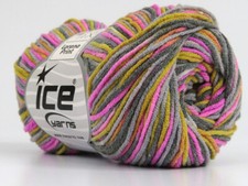 8-Skein Lot Lorena Print Yarn Light Cotton 8x50g/160m Pink Grey Gold