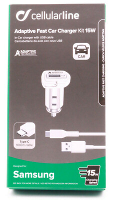 Cellularline USB Typ-C 2in1 Auto KFZ Ladeset Samsung Huawei uvm. Ladekabel 802