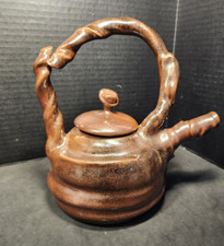 Tea Pot Hand Made Pottery Funky Abstract Design Studio Signed OOAK