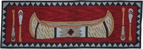 Rustic Wilderness Canoe Handcrafted Hooked Rug Runner 24" x 72" By Park Designs - Picture 2 of 4