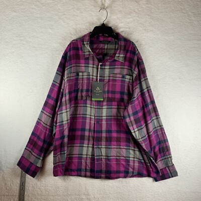 Alpine Design Flannel Shirt Men 2XL Pink Plaid Cotton Collared Long Sleeve 7021