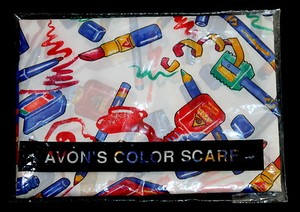 Vtg Avon Color Scarf Lip Stick Eyeliner Pencil Nail Polish Italy 100% Polyester 