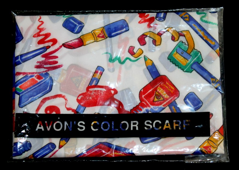 Vtg Avon Color Scarf Lip Stick Eyeliner Pencil Nail Polish Italy 100% Polyester 