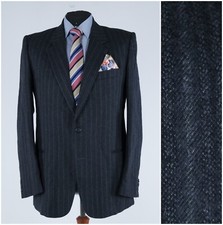 Mens Striped Sport Coat 44R US Size MARGOTTO Dark Grey Wool Blazer Jacket