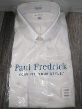 MEN'S Paul Fredrick 18/34 TWO PLY PINPONT OXFORD L/S COTTON WHITE SHIRT  READ 