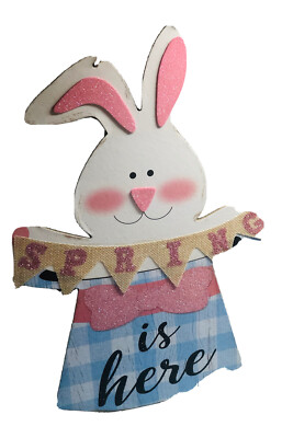 Wall Sign Glittery Colorful Hanging Bunny Decor-Spring Is Here. ShipN24Hours