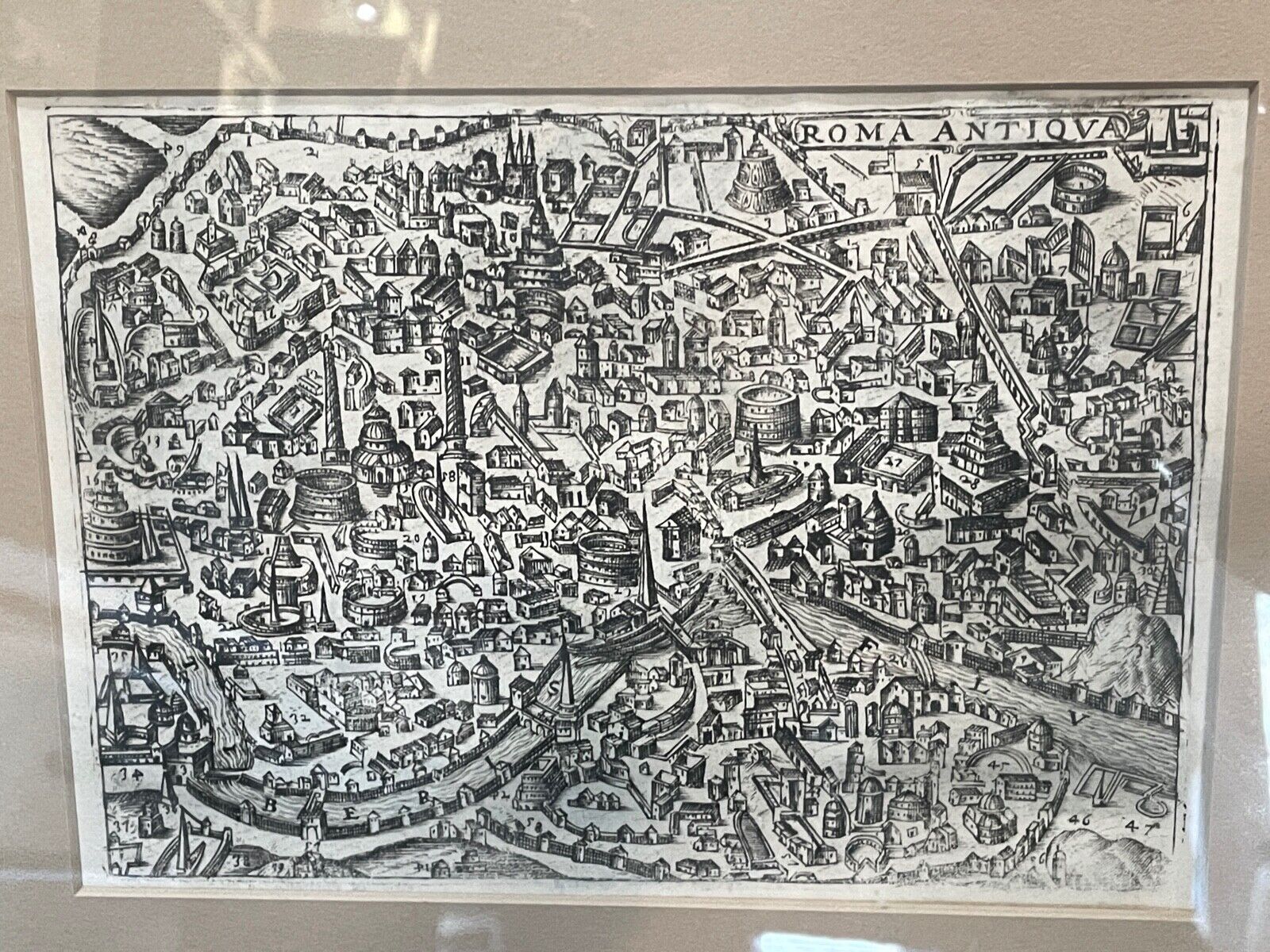 RARE 1629 Roma Antiqua Bertelli Engraved Antique Map  Framed & Matted 