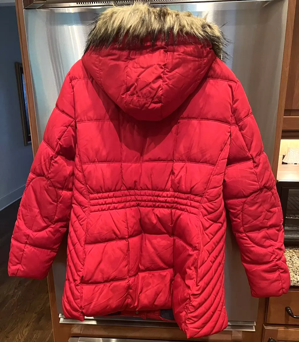 JACKET bust COAT WOMEN Hilfiger hood, RED | fur eBay PUFFER 50\