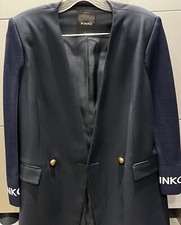 Pinko Navy Blue Mixed Media Jacket Blazer Women’s Size Medium Knit Logo Sleeves