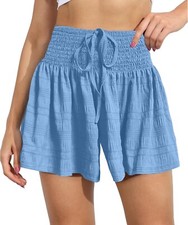 Women's Casual Shorts High Waisted Drawstring Wide Leg Beach Shorts S-2XL
