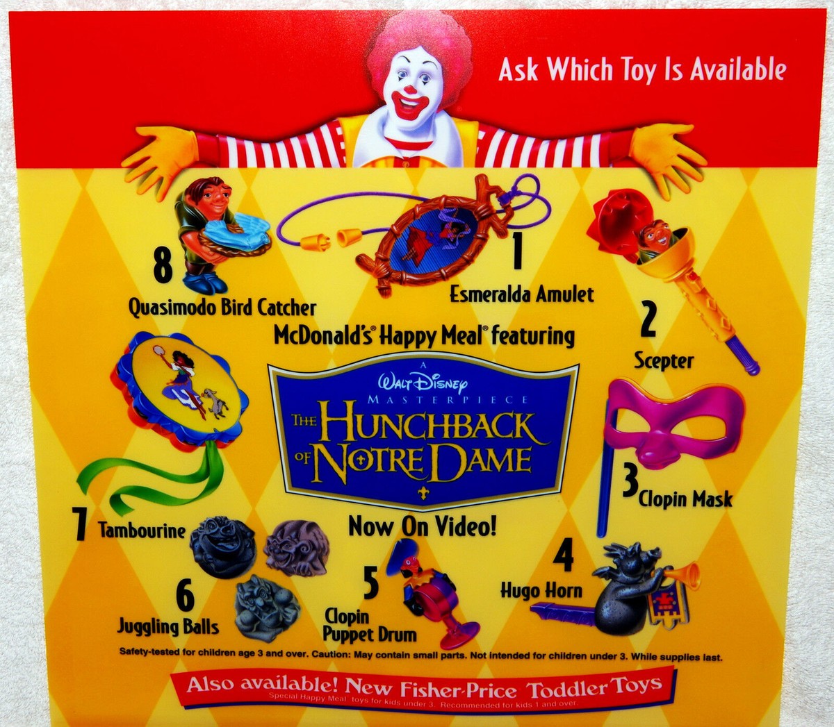 1996 DISNEY'S THE HUNCHBACK OF NOTRE DAME MCDONALDS HAPPY MEAL