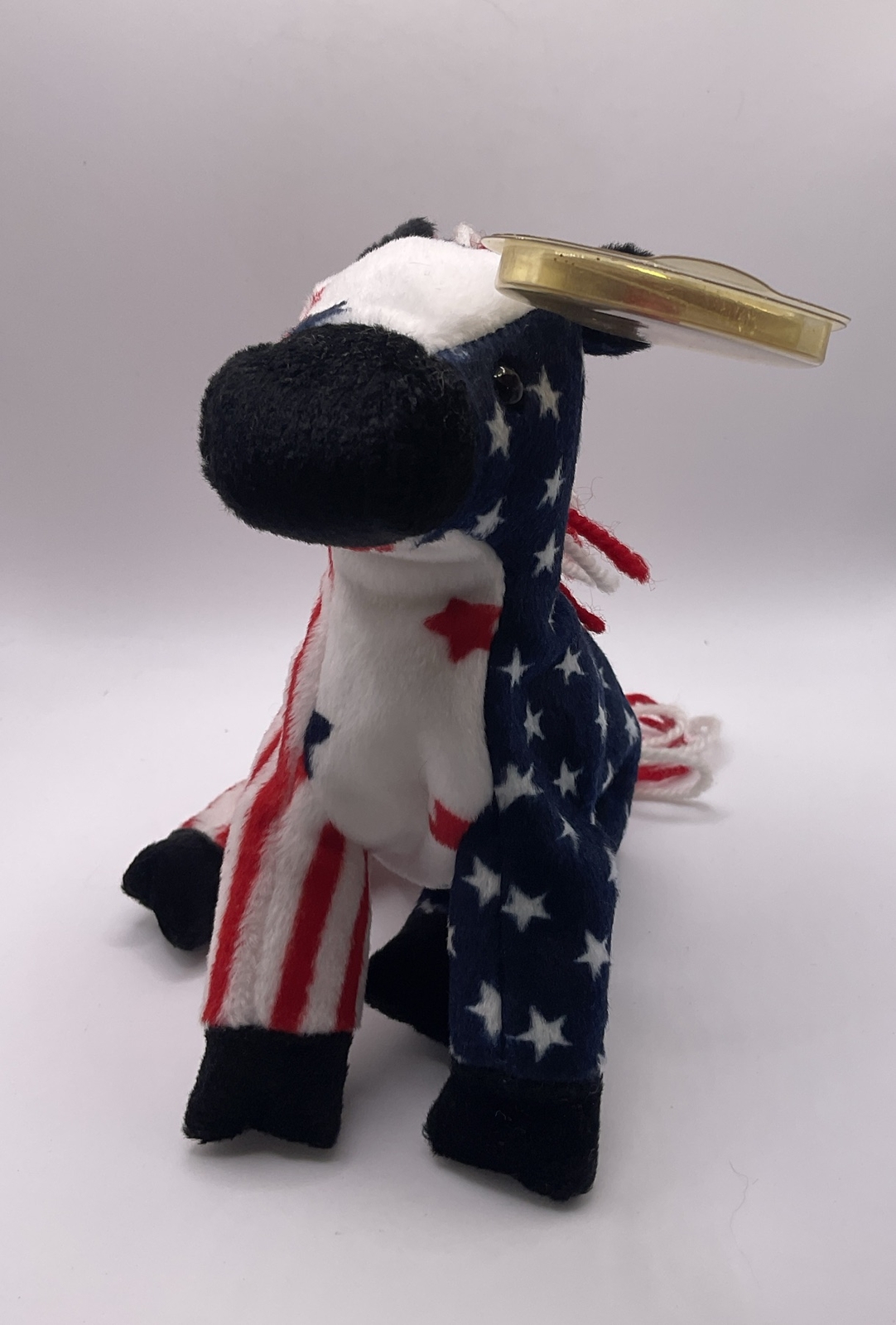 Ty Beanie Babies Lefty 2000 The Horse -Tag In Plastic Protector Stars/ Stripes