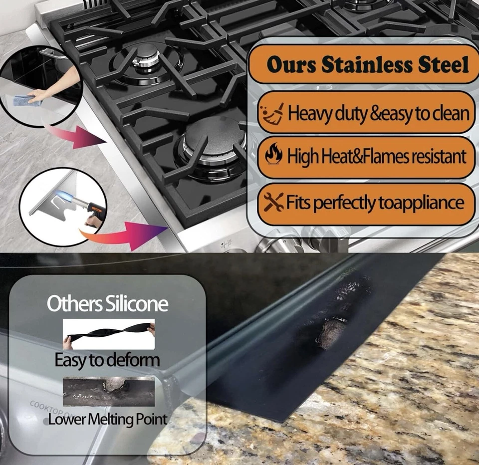 2pcs Stainless Steel Stove Gap Covers Adjustable Stove Counter Guard Gap Filler - Image 3 of 4