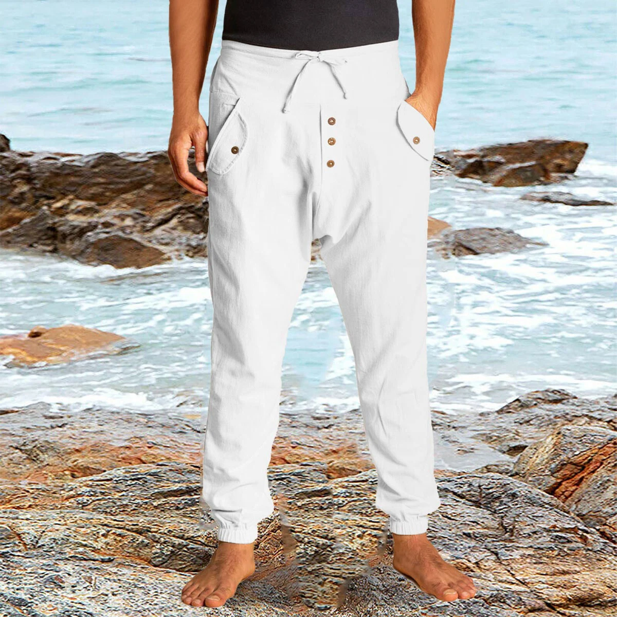 Men's 100% Premium Hemp Relaxing Beach Pants with Draw String-Sand -  Braintree Hemp