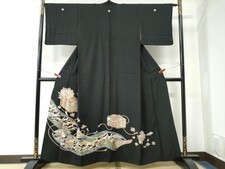Heiwaya Kimono Luxurious black tomesode piece embroidery text box flying crane