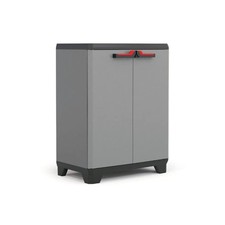 Keter Stilo Low Indoor Garage Utility Multi purpose Cabinet Grey/Black/Red