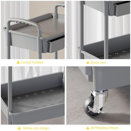 3-Tier Rolling Storage Cart with Drawers - Utility Organizer for Home & Office - Picture 51 of 59