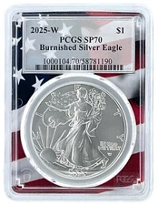 2025 W 1oz Burnished Silver Eagle PCGS SP70 - Flag Picture Frame