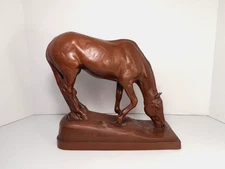 Albert H. Hussmann "Drinking Mare" Red Earthenware Horse Statue Cadinen Majolica
