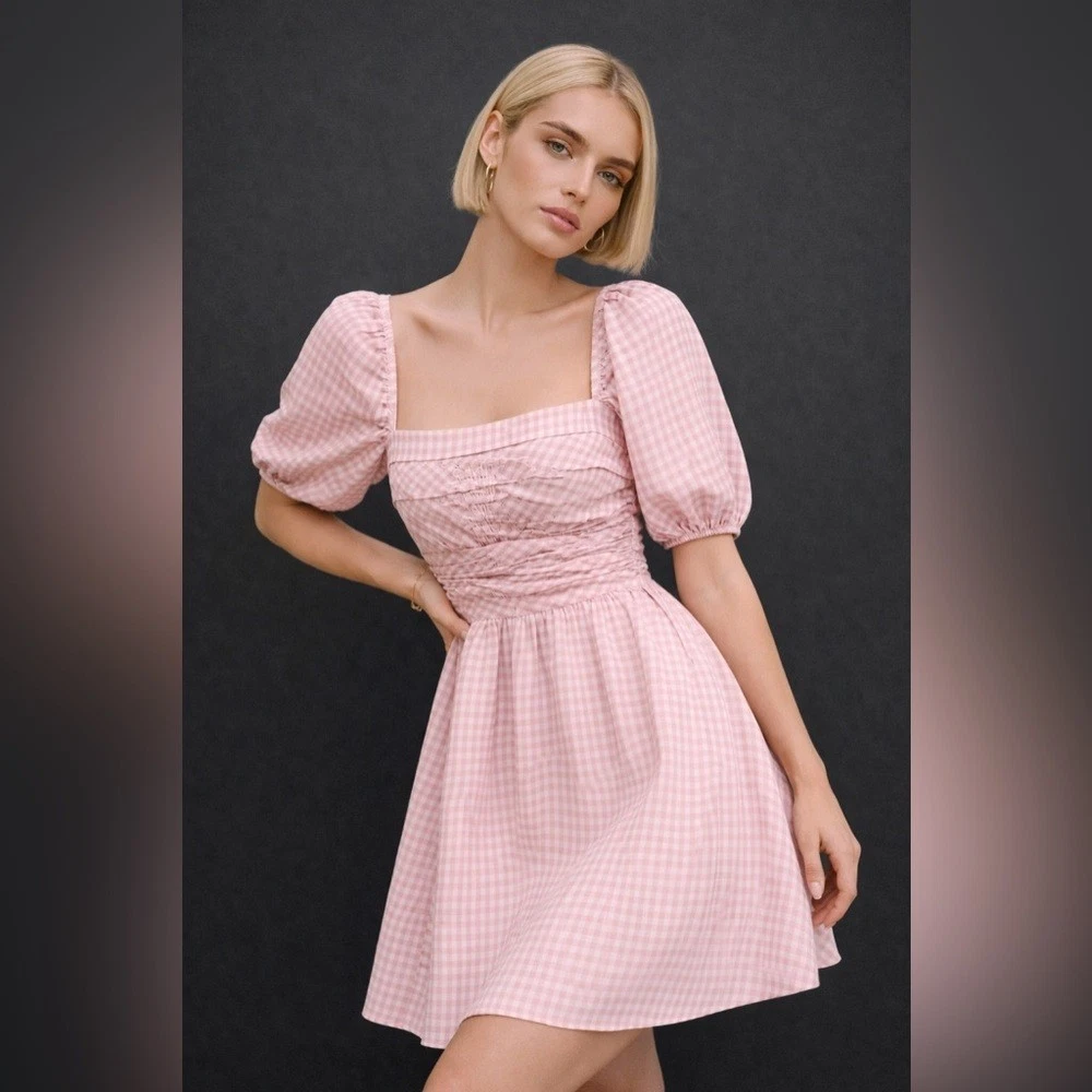 reformation pink gingham dress Reformation pink gingham dress size 2P. Worn once