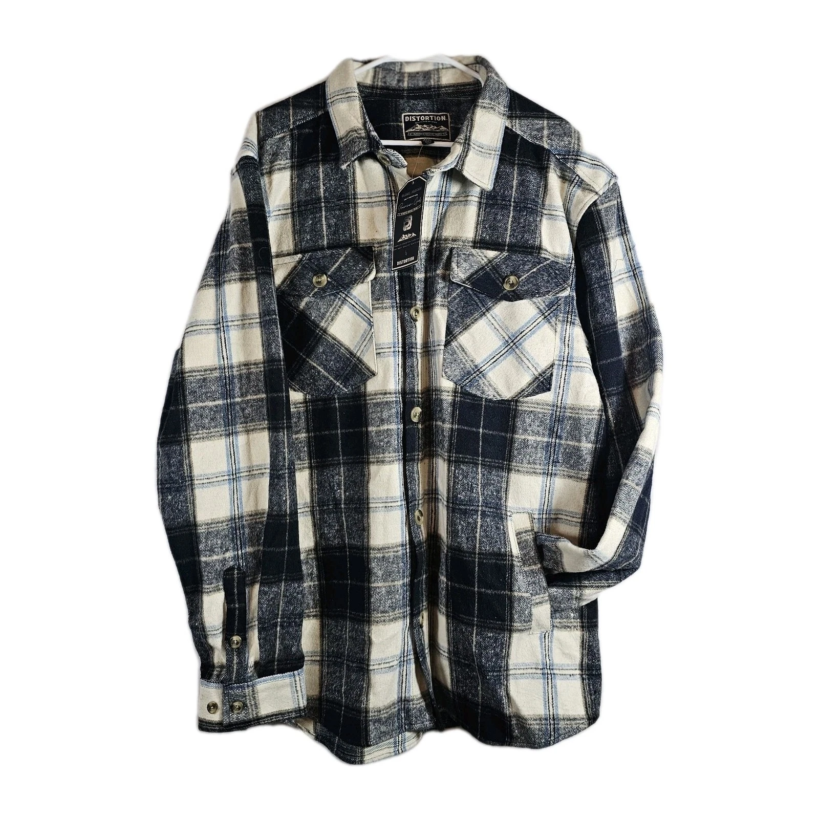 NWT 3XL Distortion Blue Plaid Outdoor Fleece Oversized Flannel Shirt Pockets