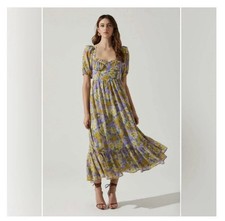 ASTR The Label Floral Smocked Puff Sleeve Midi Dress, S 