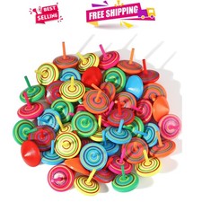 Rainbow Spinning Tops for Children   24 Piece Set of Safe Wooden Gyroscopes