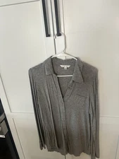 CAbi #140 -Lt. Grey Long Sleeve Button Down-Viscose Blend Top-Size M- EUC