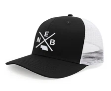 Adjustable Snapback Trucker Baseball Cap (NEB - Nebraska, Black White)